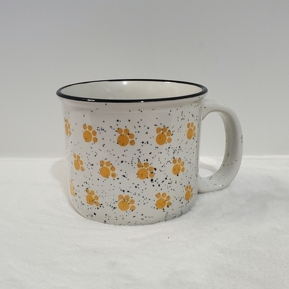 SPECKLED Animal Paw Prints White Navy Blue Yellow Coffee Cup Mug 12 Oz - Picture 1 of 10